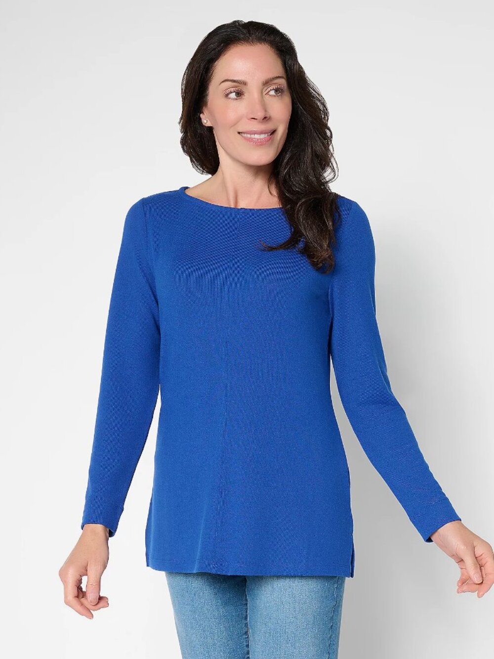 Denim & Co. Essentials Petite Heavenly Jersey Boat Neck Tunic, blue Sz PL a71247
